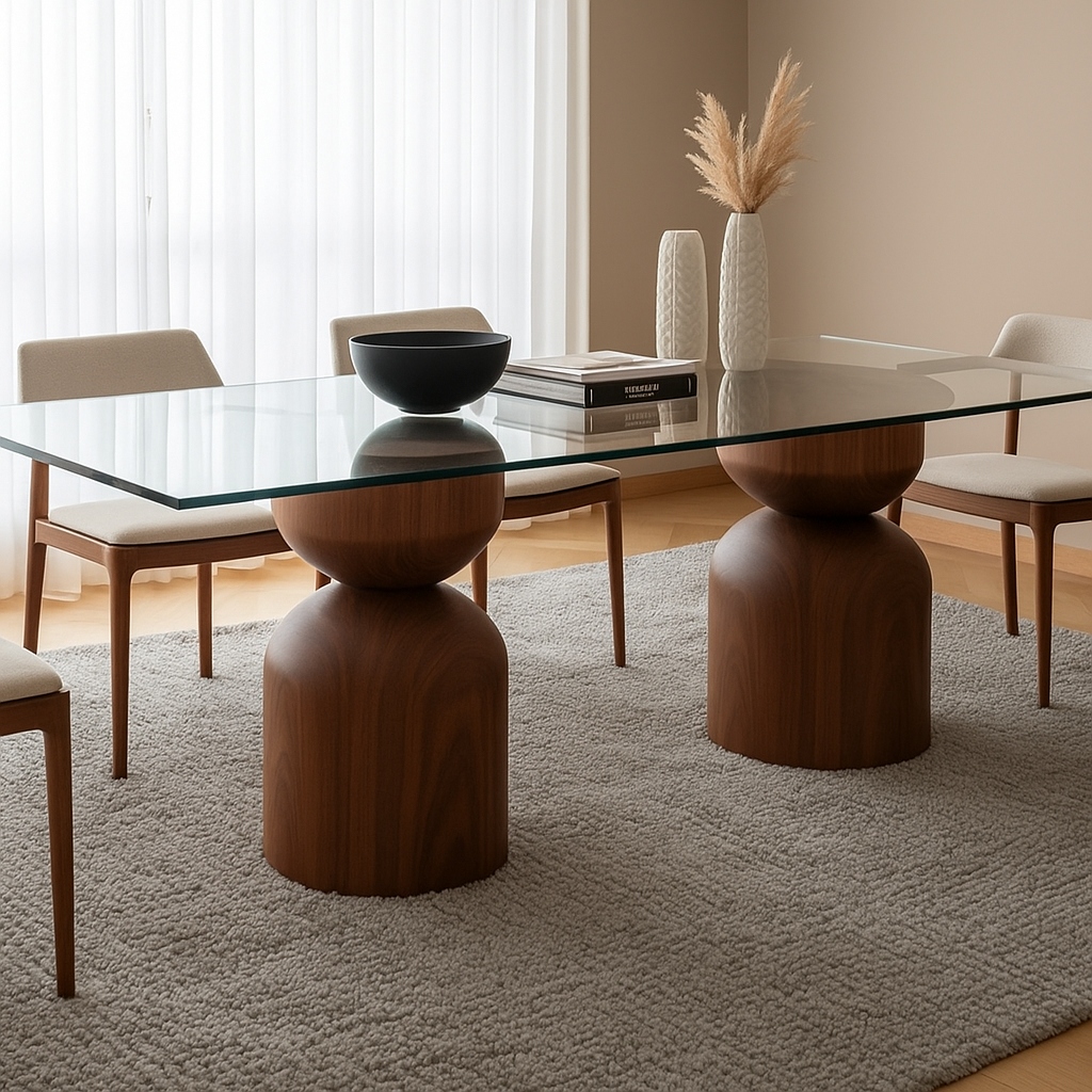Mesa de comedor Mia Vetro de madera con tablero de vidrio NUMI, diseño contemporáneo