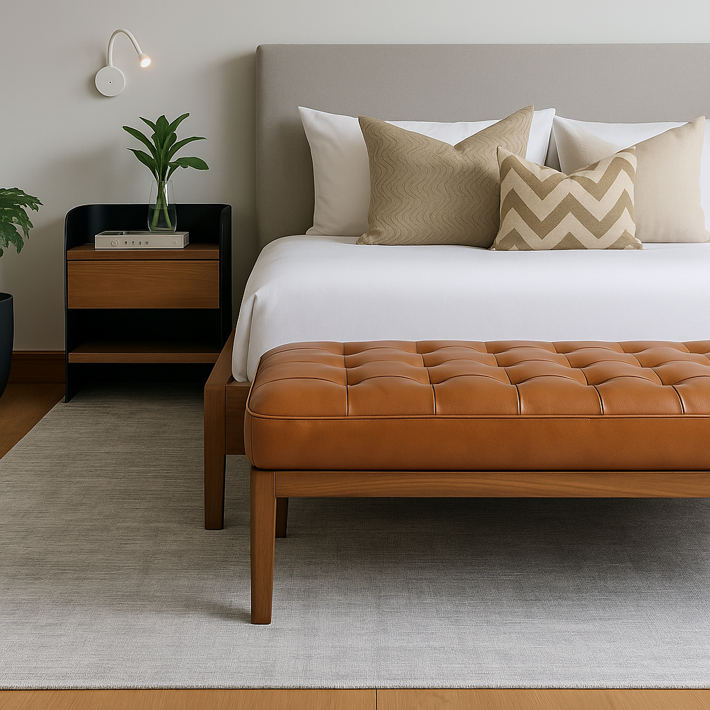 Detalle del diseño del mueble Banqueta Pelle NUMI, elegante y clásica