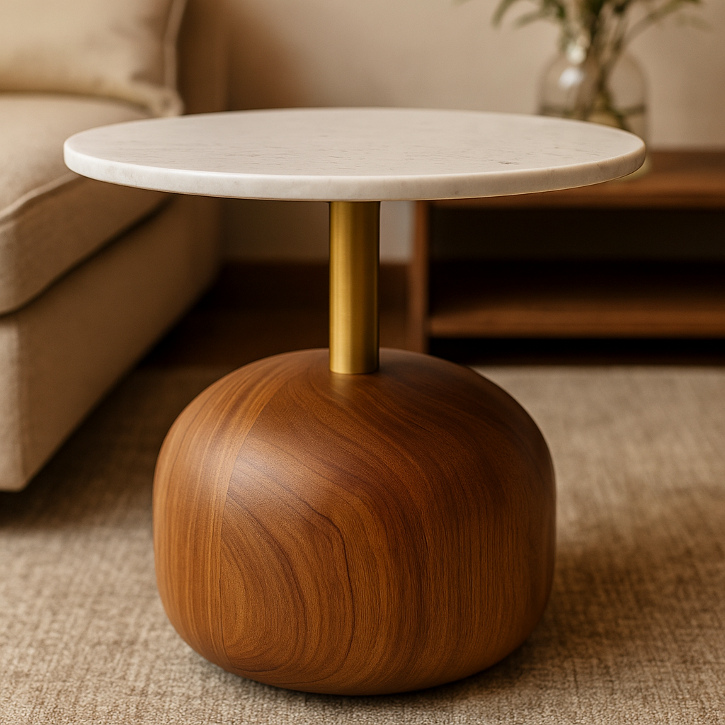 Detalle del diseño y material del mueble Mesa Lateral Coco NUMI