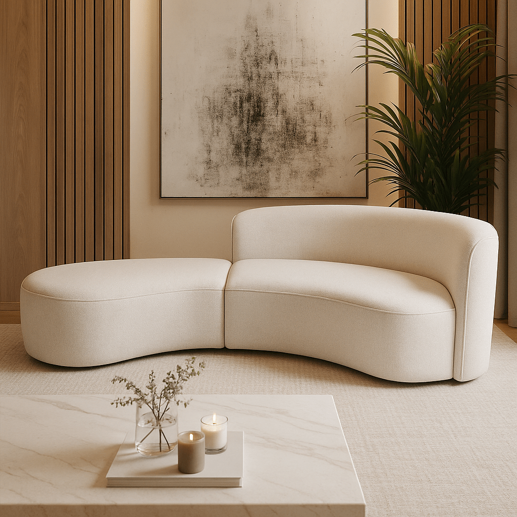 Sofá Luna de madera NUMI, diseño con líneas curvas y orgánicas