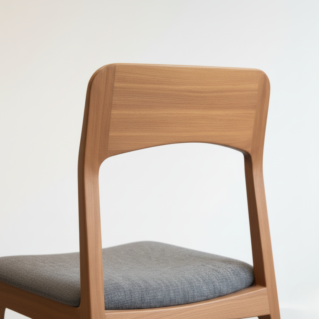 Detalle de la madera y estructura de la silla de comedor Lume NUMI