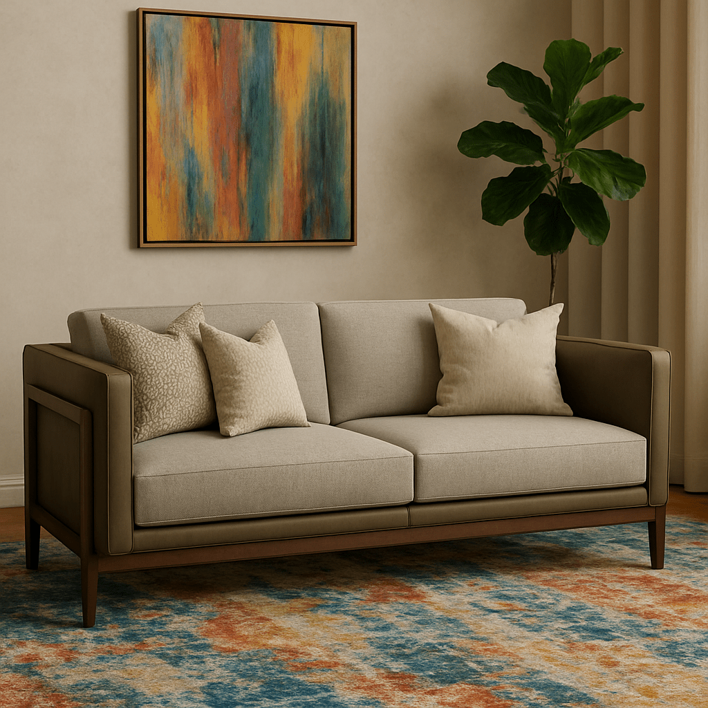 Sofá Esmeralda de 3 cuerpos con estructura de madera, cuero y tapizado en tela europea