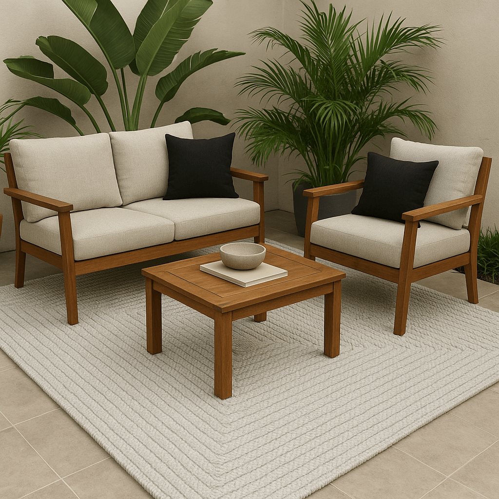 Alfombra TA Original Gris en terraza exterior con muebles de exterior