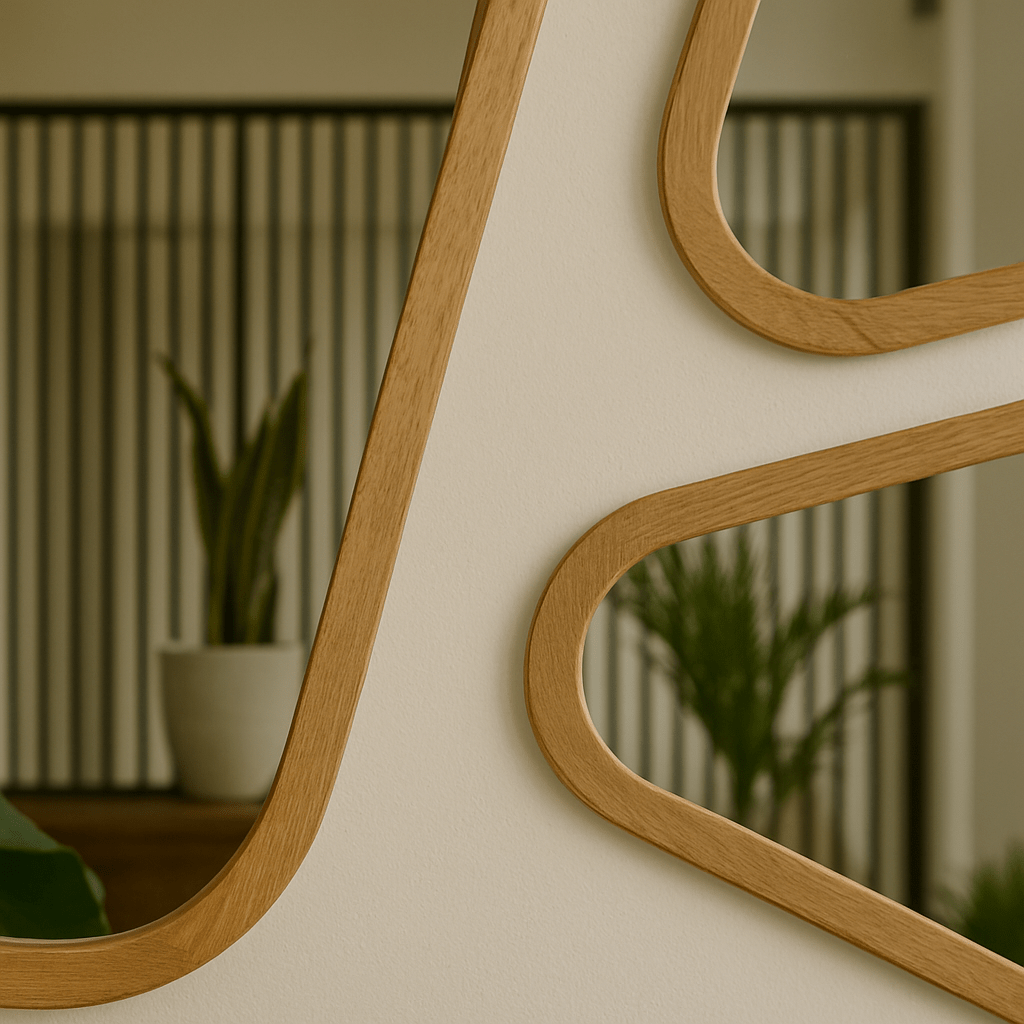 Composición de espejos Nala de diseño orgánico en distintos tamaños sobre consola