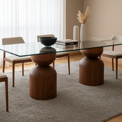 Mesa de comedor Mia Vetro de madera con tablero de vidrio NUMI, diseño contemporáneo