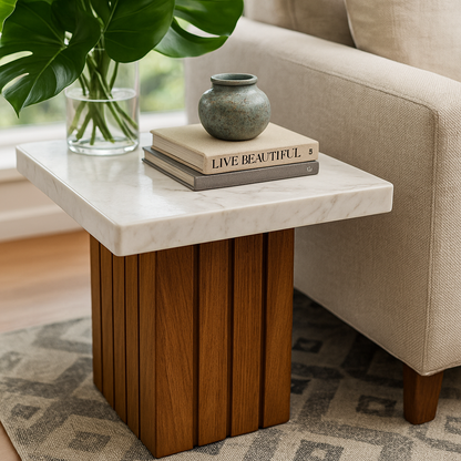 Mesa lateral Gia de mármol con base de madera para sala moderna