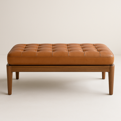 Banqueta Pelle de madera y cuero NUMI, diseño elegante y clásico