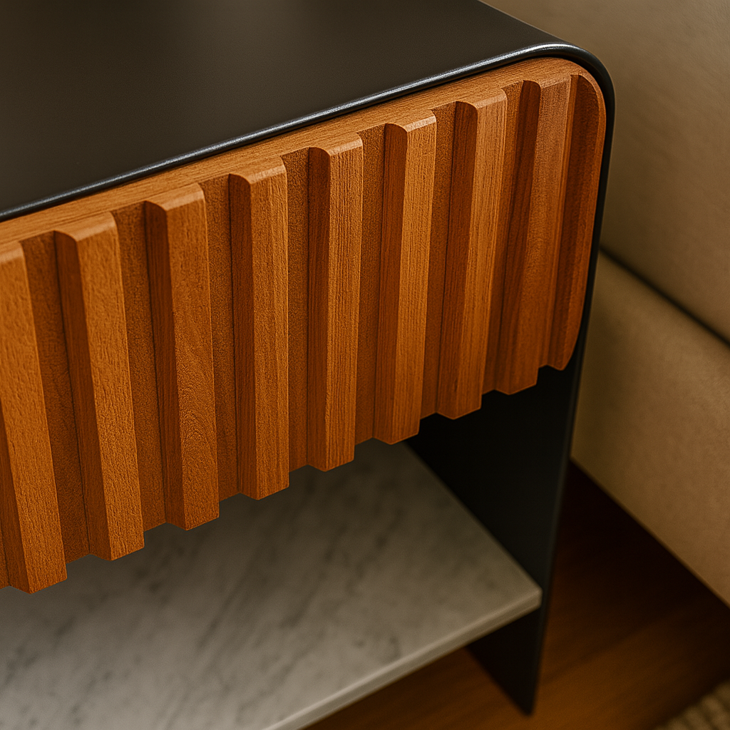 Detalle del diseño y material del mueble Mesa de Noche Creta NUMI