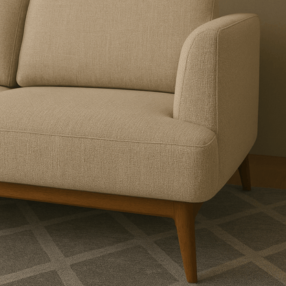 Detalle del Sofá Daria con tapizado en tela europea y acabado de alta calidad